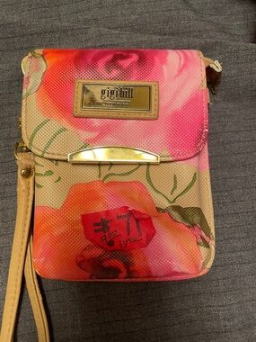 Gigi Hill Floral Wristlet Clutch in Pink and Tan